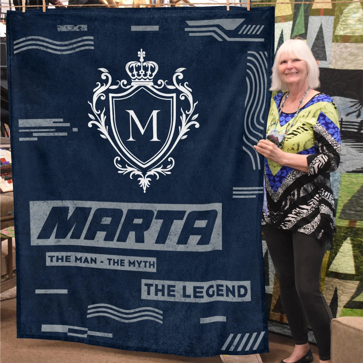 The Man The Myth The Legend Blue & Gray Fleece Blanket  MARTA 13K1 BK08