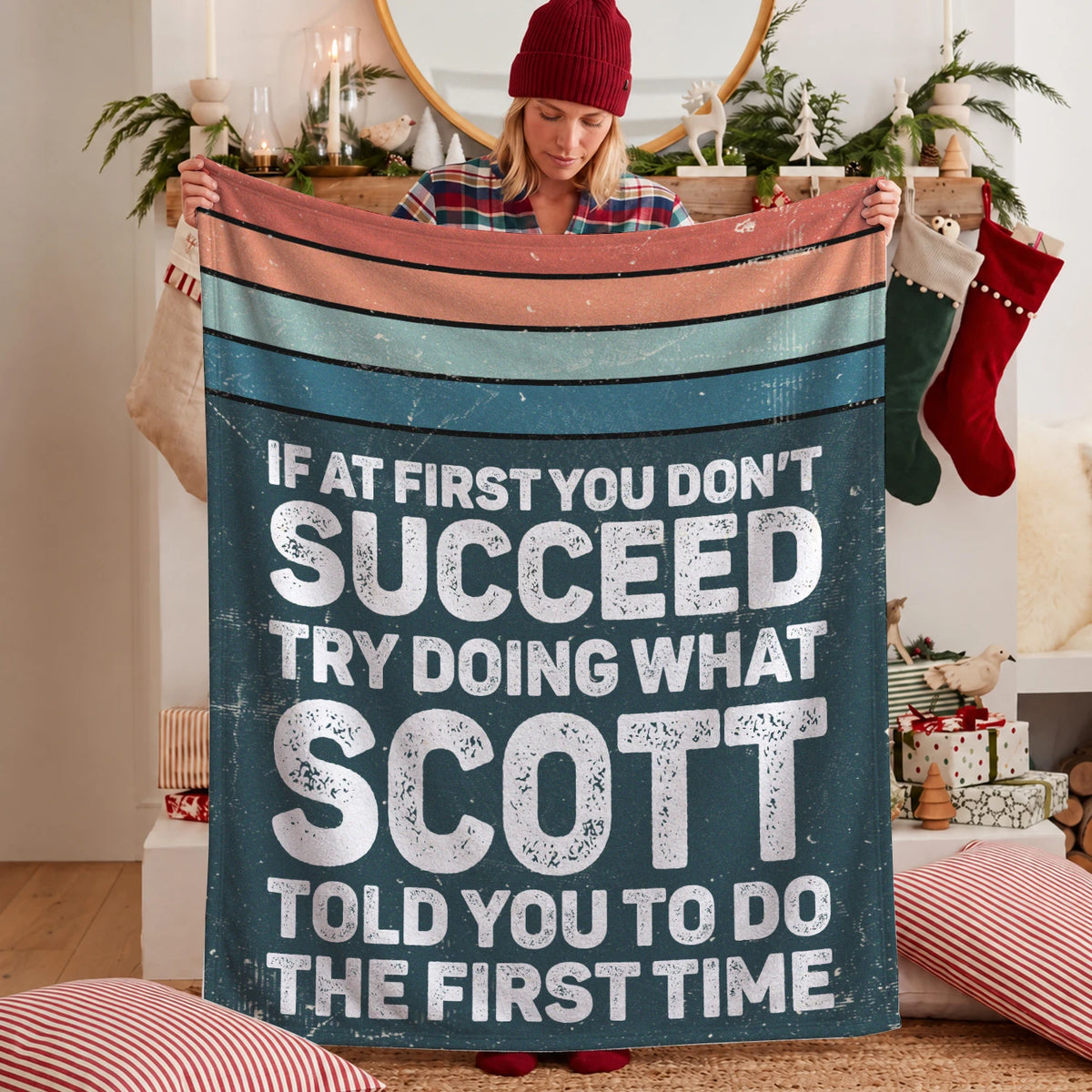 If At First You Don’t Succeed Retro Green Fleece Blanket SCOTT 13K1 BK29