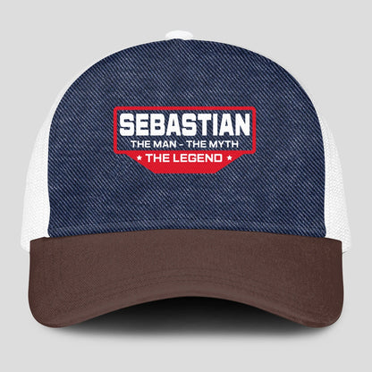The Man The Myth The Legend Navy Brown And White Mesh Cap SEBASTIAN 13K1 C200PF