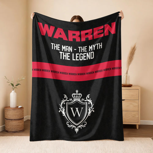 The Man The Myth The Legend Black Red Fleece Blanket WARREN 13K1 BK14