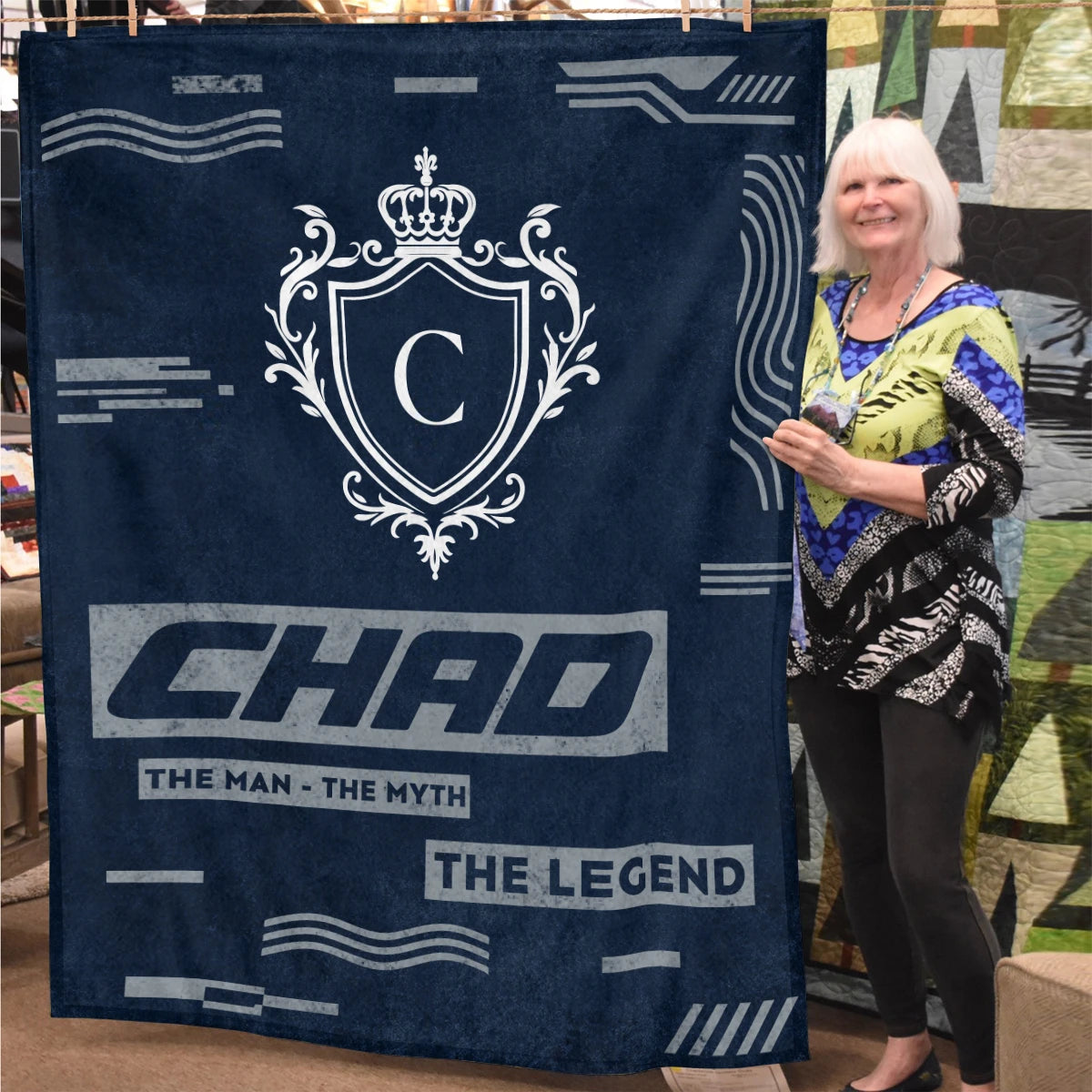 The Man The Myth The Legend Blue & Gray Fleece Blanket  CHAD 13K1 BK08
