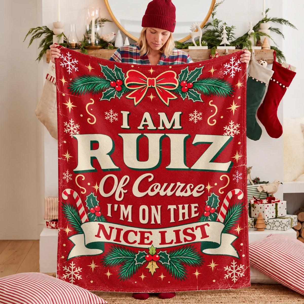 I'm Name Of Course I'm On The Nice List Christmas Fleece Blanket RUIZ 13K1 BK56