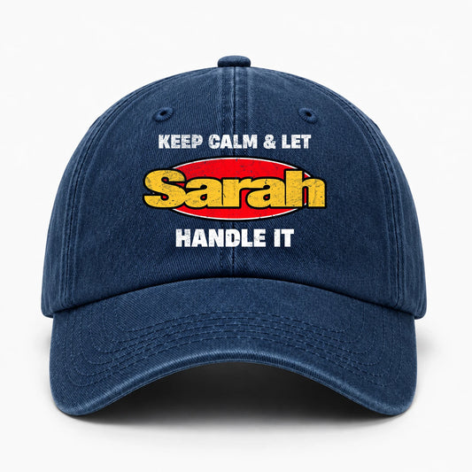 Keep Calm & Let Your Name Handle It Yellow And Red Logo Washed Cap SARAH 13K1 C172PF