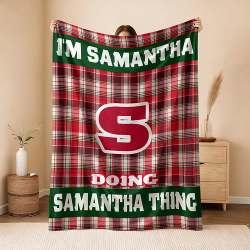 I'm Name Doing Name Things Red Plaid Fleece Blanket SAMANTHA 13K1 BK49