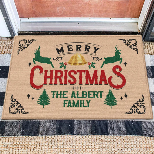 ALBERT Family Merry Christmas Doormat – Personalized Holiday Welcome Mat