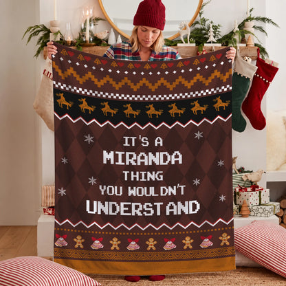 Your Name Thing Funny Deer Brown Christmas Fleece Blanket MIRANDA 13K1 BK27
