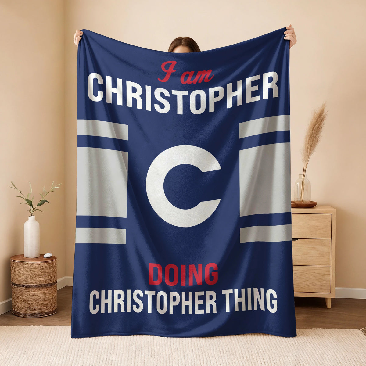 I'm Name Doing Name Things Navy Fleece Blanket CHRISTOPHER 13K1 BK51