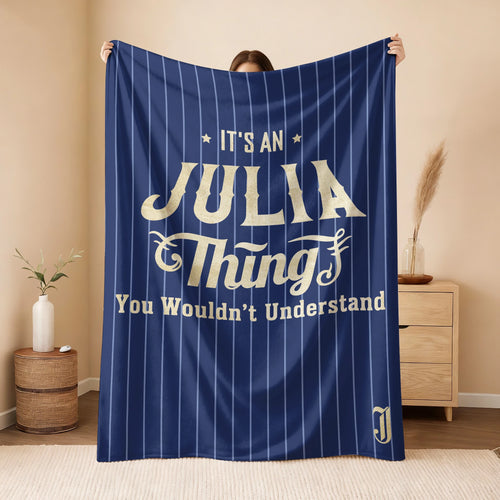 Your Name Thing Striped Blue Fleece Blanket JULIA 13K1 BK23