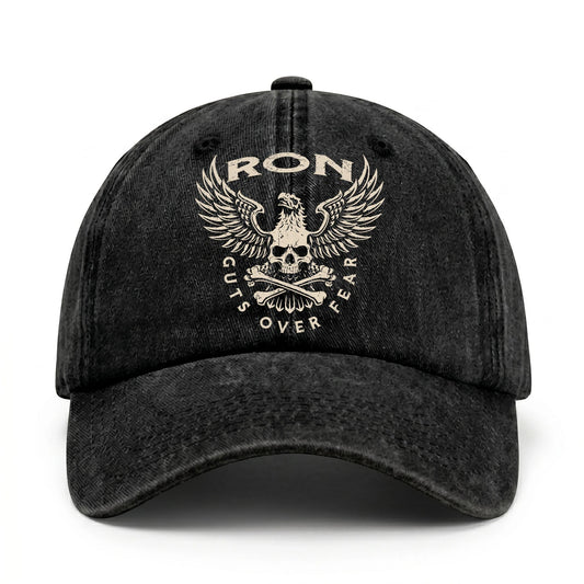 Your Name Guts Over Fear With Eagle And Skull Washed Cap RON 13K1 C75PF