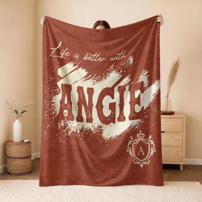 Life Is Better With Your Name Terracotta Cream Fleece Blanket ANGIE 13K1 BK30