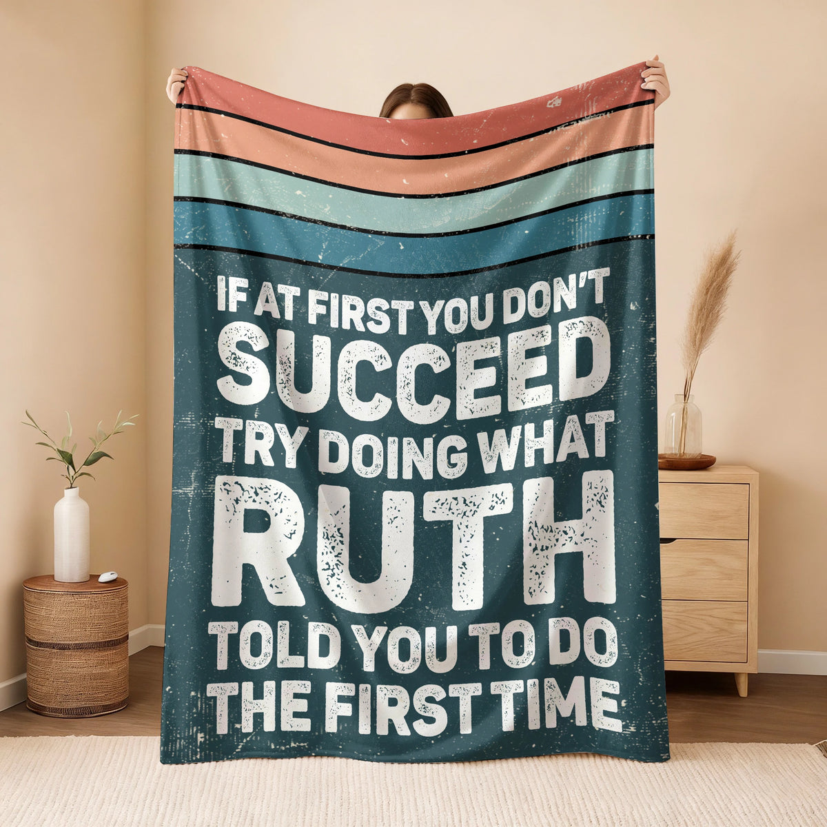 If At First You Don’t Succeed Retro Green Fleece Blanket RUTH 13K1 BK29