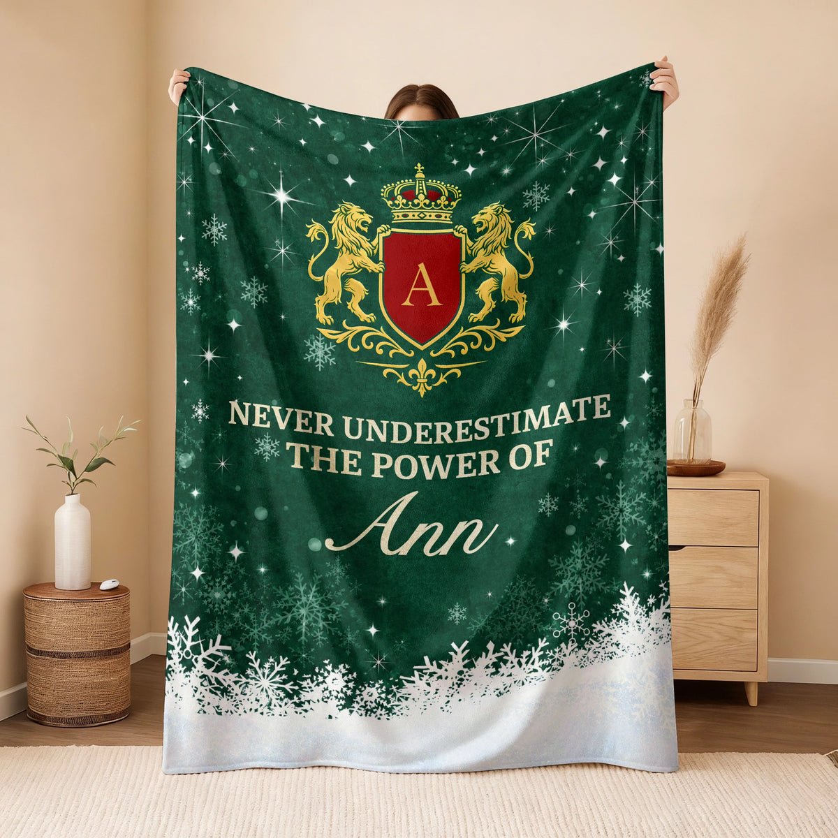 Never Underestimate Your Name Old Money Christmas Fleece Blanket ANN 13K1 BK26