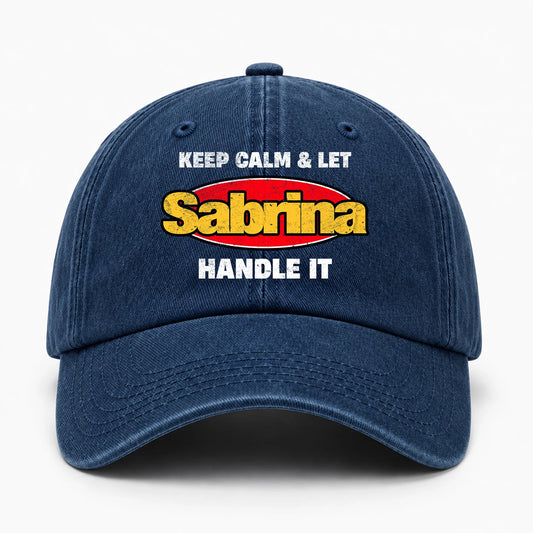 Keep Calm & Let Your Name Handle It Yellow And Red Logo Washed Cap SABRINA 13K1 C172PF