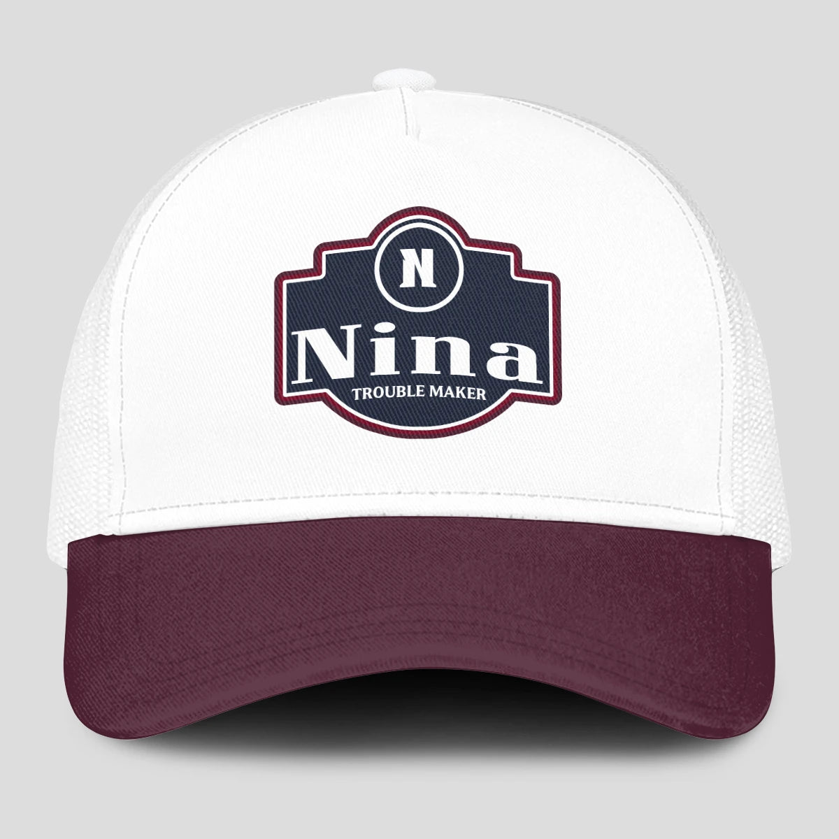 Trouble Maker Burgundy And White Funny Mesh Cap NINA 13K1 C201PF