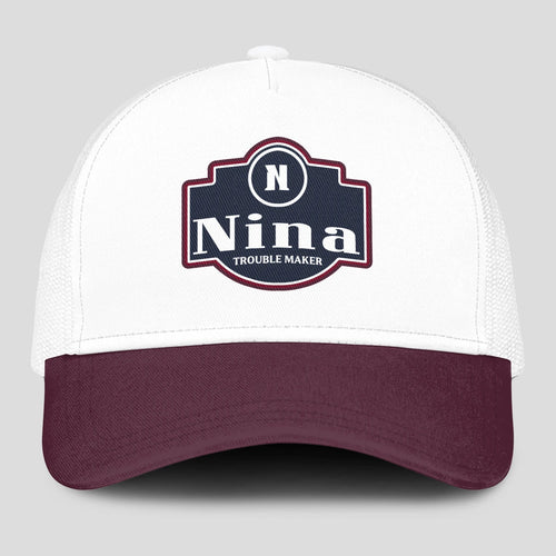 Trouble Maker Burgundy And White Funny Mesh Cap NINA 13K1 C201PF