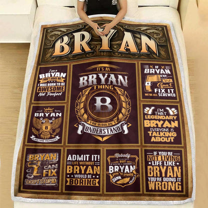 BRYAN Personalized Blanket | Custom Name Cozy Throw Gift 13K1-BK4