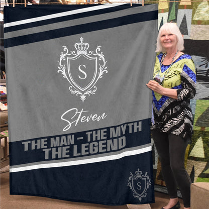 The Man The Myth The Legend Navy Gray Fleece Blanket STEVEN 13K1 BK13