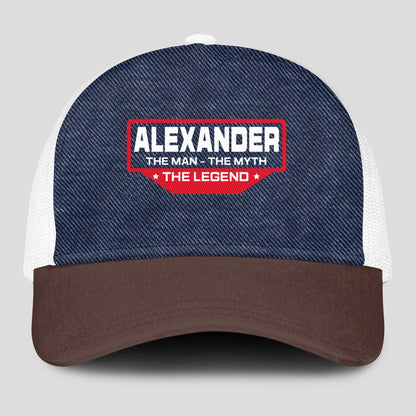 The Man The Myth The Legend Navy Brown And White Mesh Cap ALEXANDER 13K1 C200PF