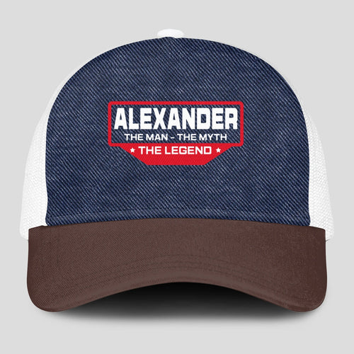 The Man The Myth The Legend Navy Brown And White Mesh Cap ALEXANDER 13K1 C200PF