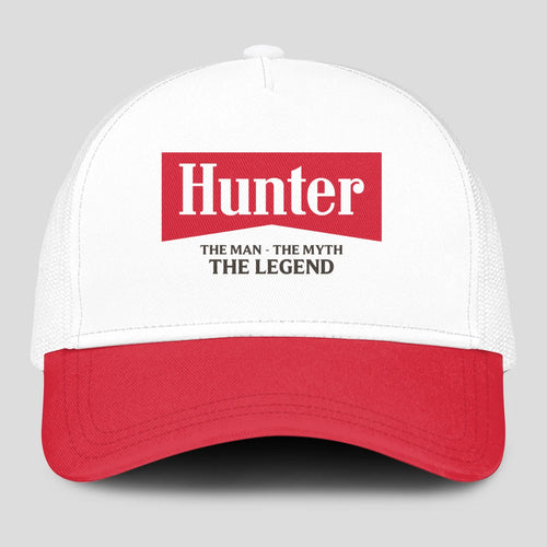 The Man The Myth The Legend Red And White Mesh Cap HUNTER 13K1 C197PF