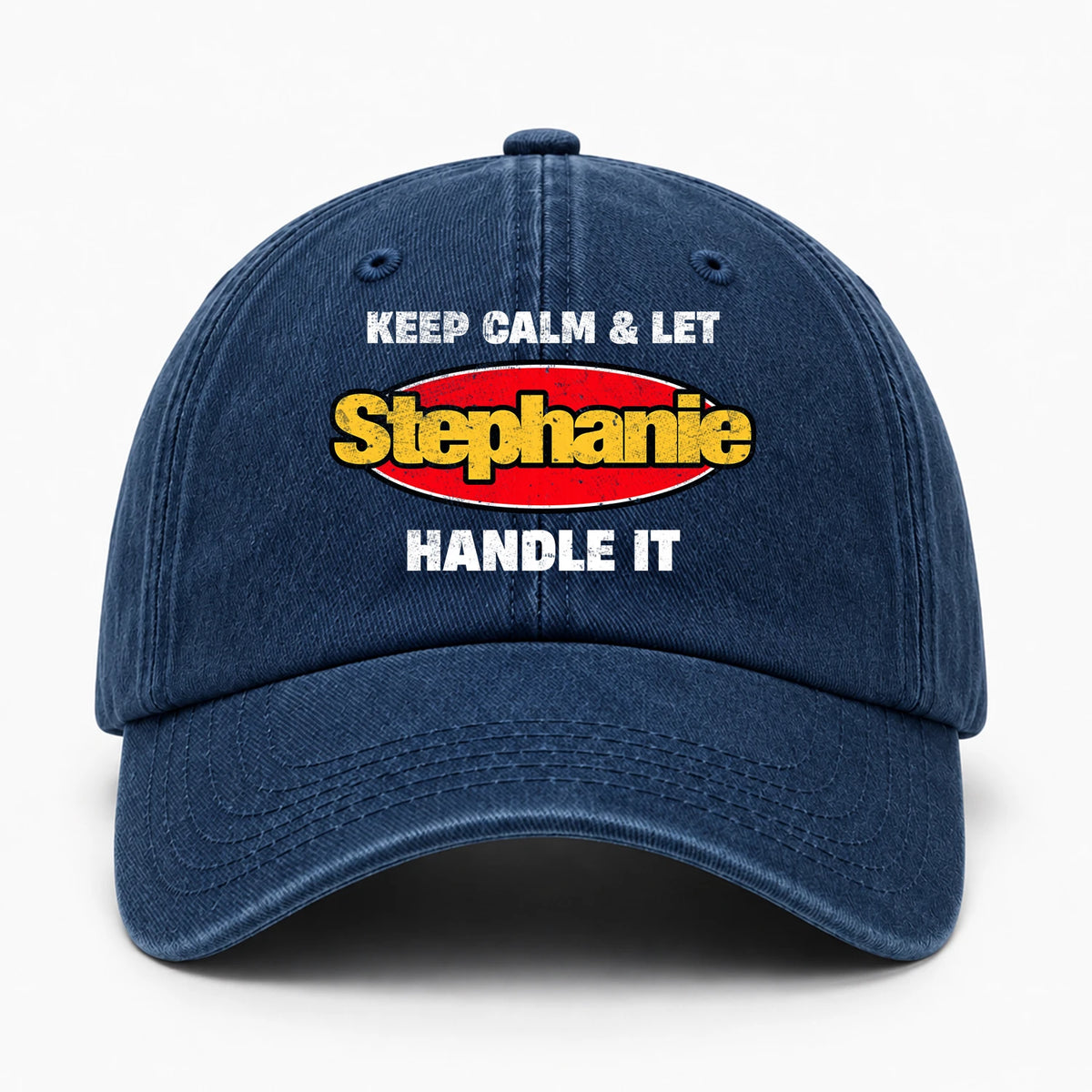 Keep Calm & Let Your Name Handle It Yellow And Red Logo Washed Cap STEPHANIE 13K1 C172PF