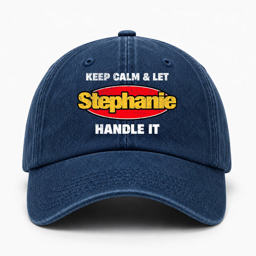 Keep Calm & Let Your Name Handle It Yellow And Red Logo Washed Cap STEPHANIE 13K1 C172PF
