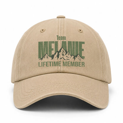 Team Your Name Lifetime Member Mountain Cap MELANIE 13K1 C58PF