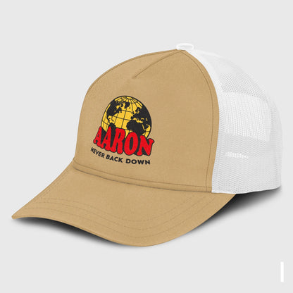 Never Back Down World Logo Khaki Mesh Cap AARON 13K1 C212PF