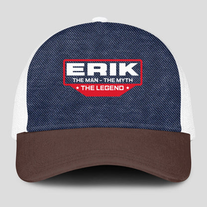 The Man The Myth The Legend Navy Brown And White Mesh Cap ERIK 13K1 C200PF