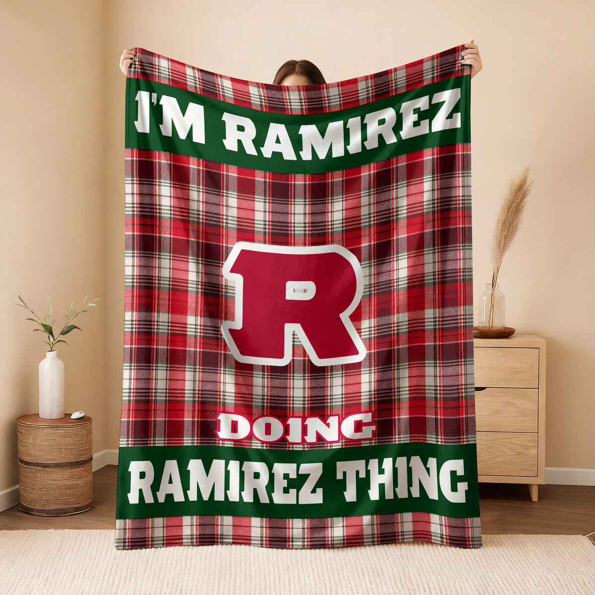 I'm Name Doing Name Things Red Plaid Fleece Blanket RAMIREZ 13K1 BK49