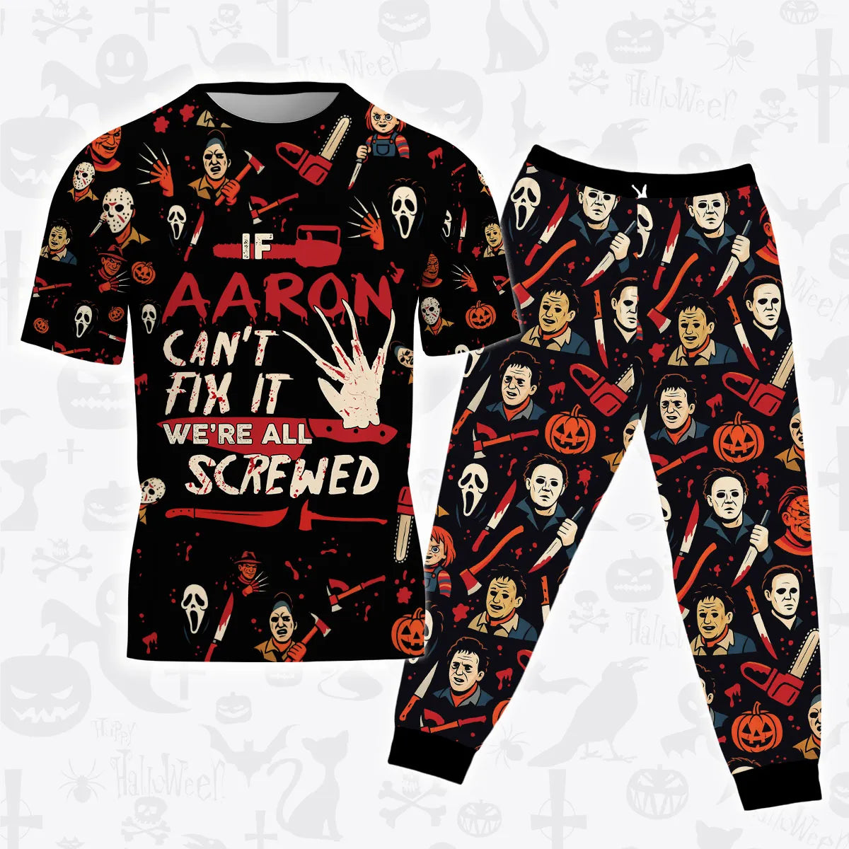AARON Horror Halloween Pajama Set Scary T-Shirt & Pants Sleepwear Costume 13K1-HL1