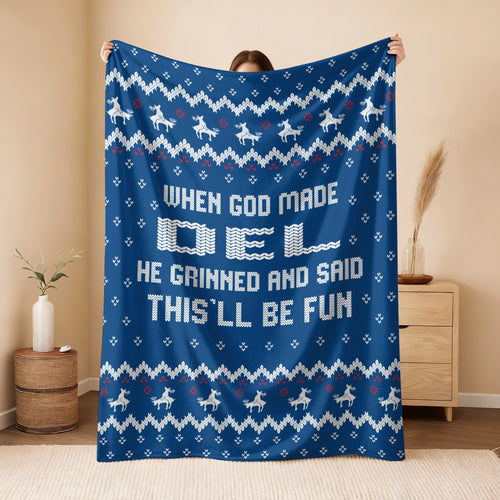 When God Made Your Name Navy Fleece Blanket DEL 13K1 BK32