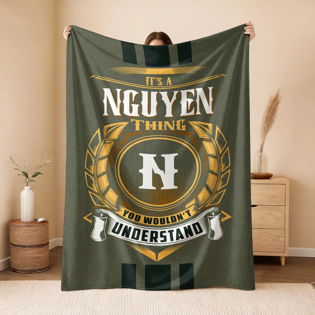 It's A Your Name Thing Olive Green Logo Fleece Blanket NGUYEN 13K1 BK31