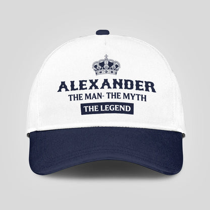 The Man The Myth The Legend King Crown Blue And White Cap ALEXANDER 13K1 C147PF