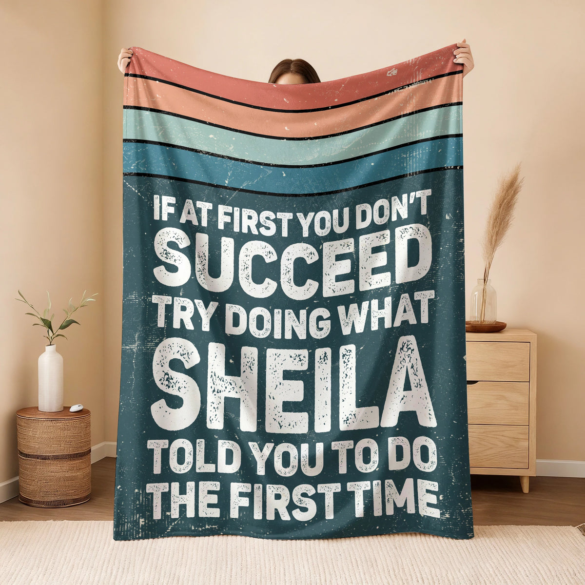 If At First You Don’t Succeed Retro Green Fleece Blanket SHEILA 13K1 BK29
