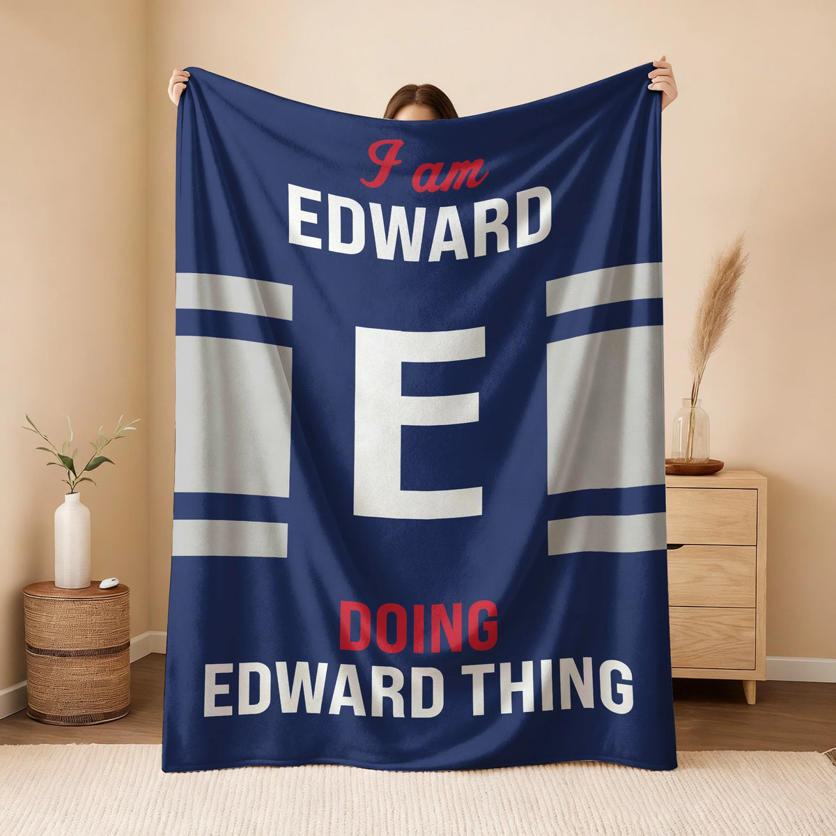 I'm Name Doing Name Things Navy Fleece Blanket EDWARD 13K1 BK51