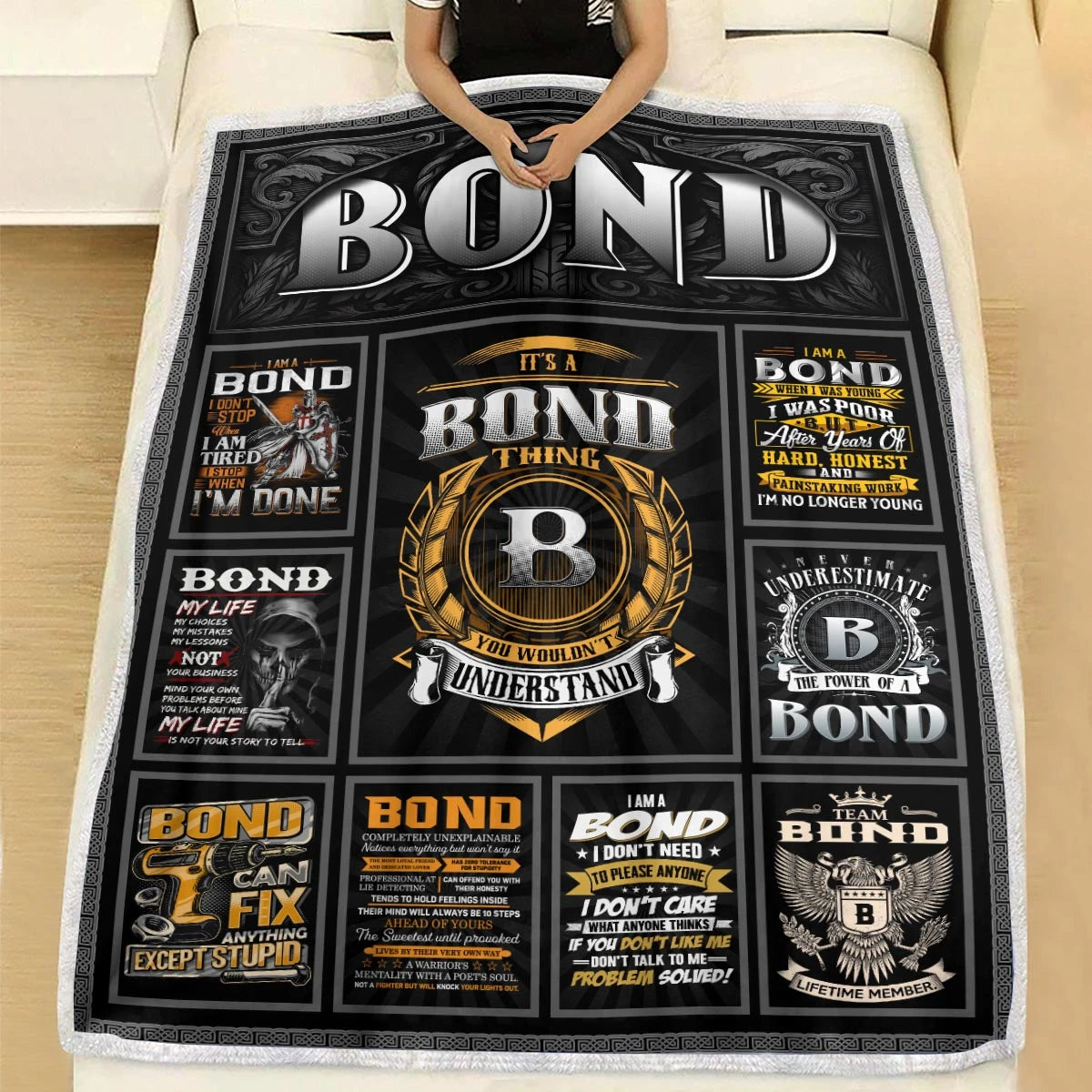 BOND Personalized Blanket | Custom Name Cozy Throw Gift 13K4-BK2