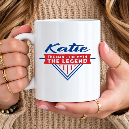 The Man The Myth The Legend Red And Blue Logo Mug KATIE 13K1 MG34