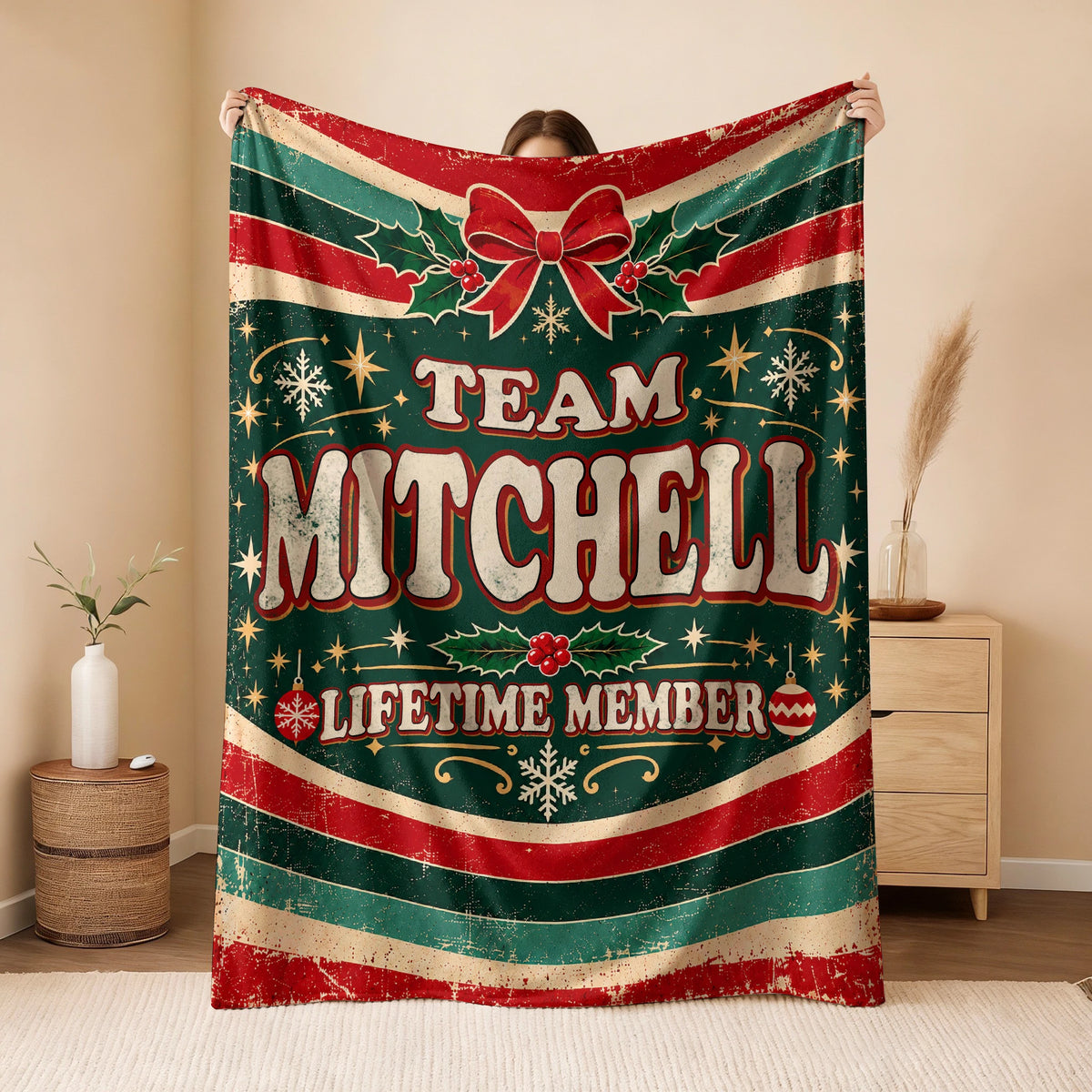 Team Your Name Lifetime Member Christmas Fleece Blanket MITCHELL 13K1 BK52