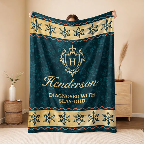 Diagnosed With Slay-DHD Vintage Sage Green Fleece Blanket HENDERSON 13K1 BK38
