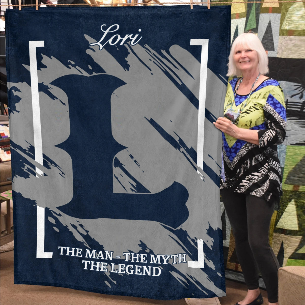 The Man The Myth The Legend Navy Baseball Fleece Blanket LORI 13K1 BK17