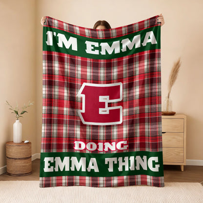 I'm Name Doing Name Things Red Plaid Fleece Blanket EMMA 13K1 BK49