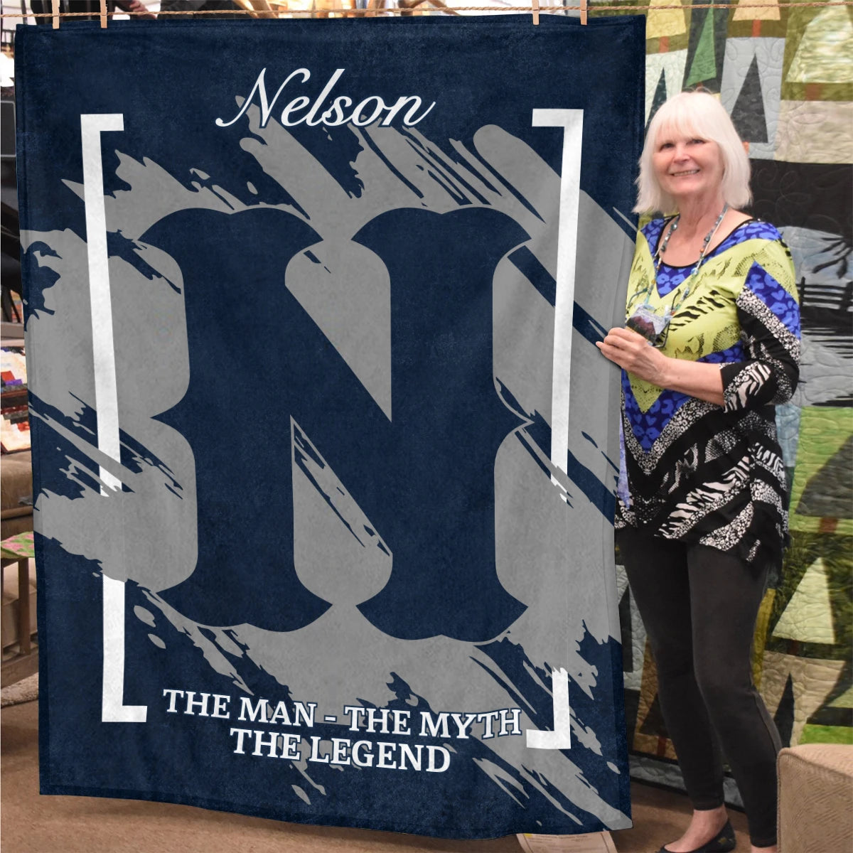 The Man The Myth The Legend Navy Baseball Fleece Blanket NELSON 13K1 BK17