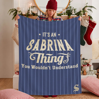 Your Name Thing Striped Blue Fleece Blanket SABRINA 13K1 BK23