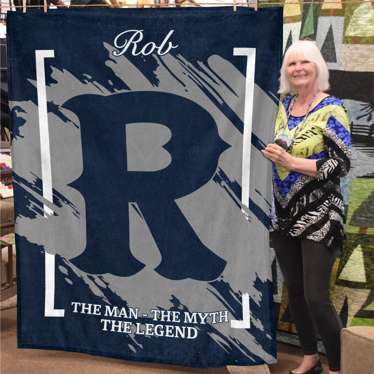 The Man The Myth The Legend Navy Baseball Fleece Blanket ROB 13K1 BK17