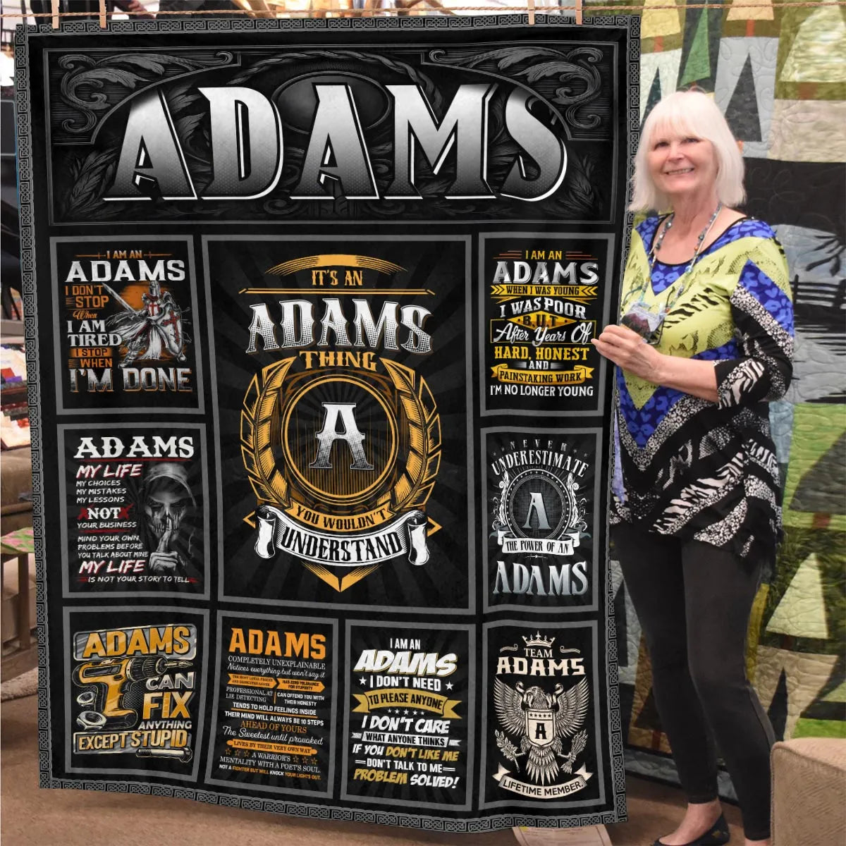 ADAMS Personalized Blanket | Custom Name Cozy Throw Gift 13K1-BK2