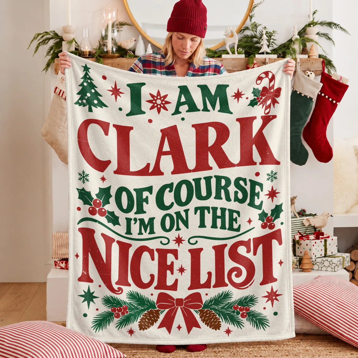 I'm Name Of Course I'm On The Nice List Cream Christmas Fleece Blanket CLARK 13K1 BK59