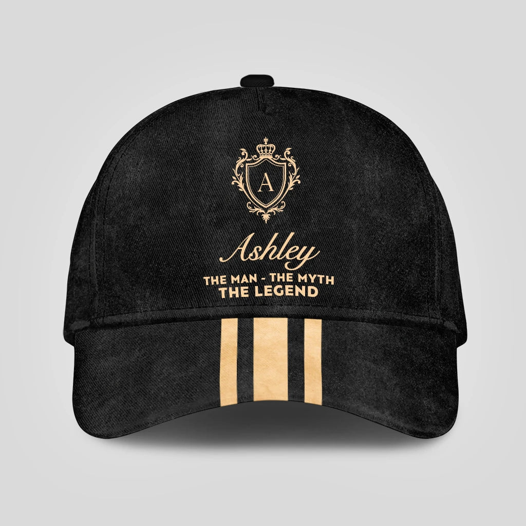 The Man The Myth The Legend Golden Stripes Black Cap ASHLEY 13K1 C136PF