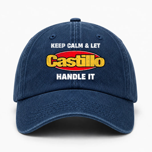 Keep Calm & Let Your Name Handle It Yellow And Red Logo Washed Cap CASTILLO 13K1 C172PF