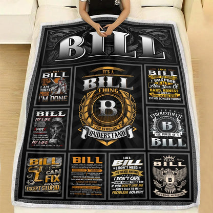 BILL Personalized Blanket | Custom Name Cozy Throw Gift 13K1-BK2